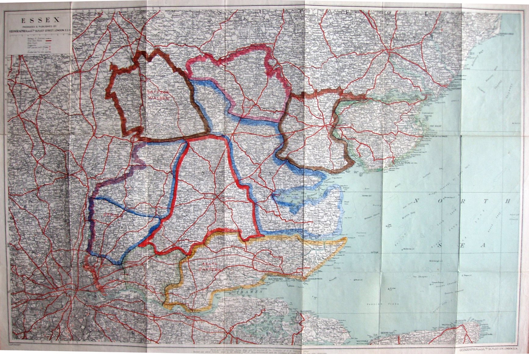 Geographia Large Scale Road Map of Essex, 1925